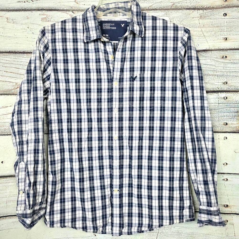 American Eagle Plaid Button Up Shirt Men’s Medium Vintage Fit